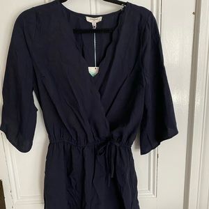 Navy Scalloped Trim Romper